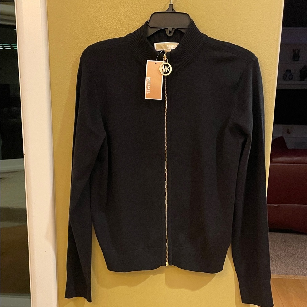 NWT Michael Kors Black Cardigan with Gold Zipper
